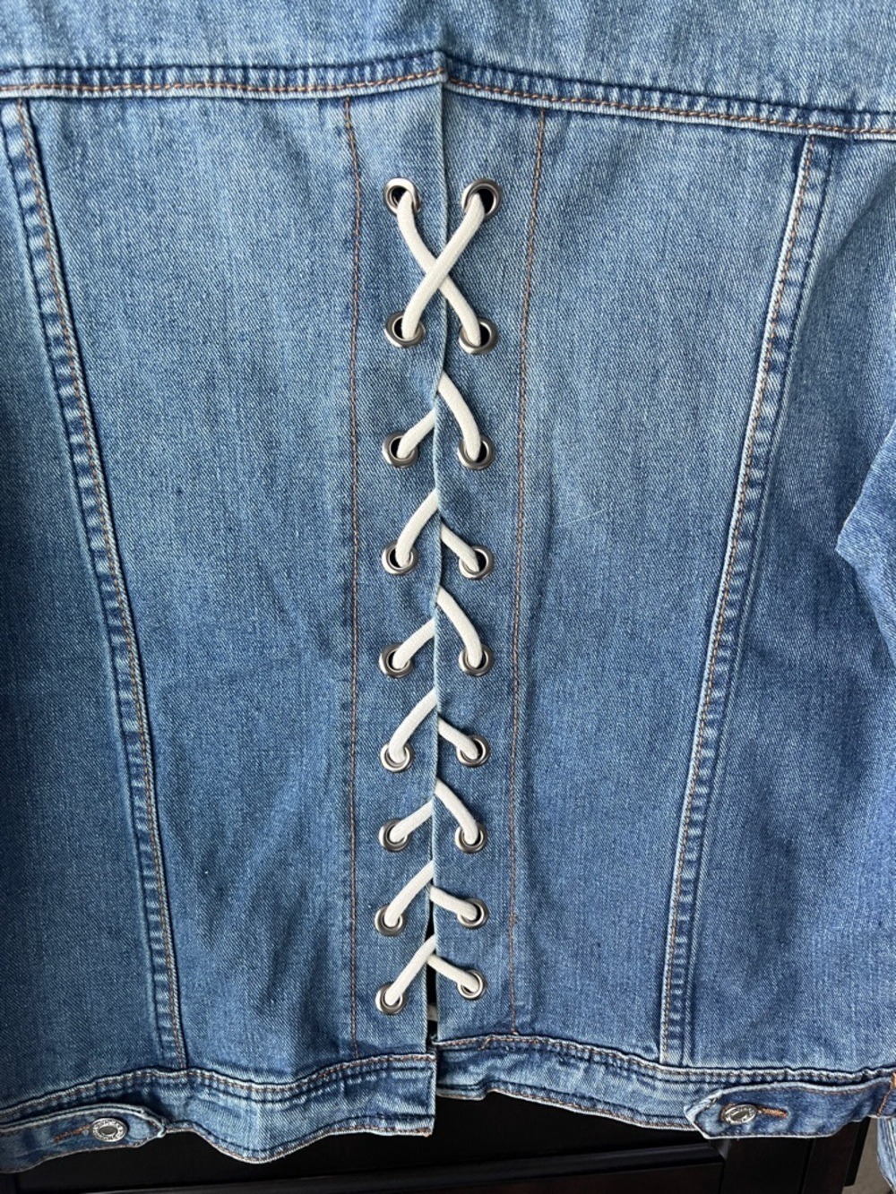 Anthropologie Lea & Viola Blue Lace-Up Denim Jacket - Picture 8 of 8
